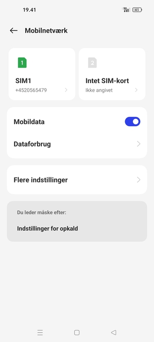 Vælg SIM1 eller SIM2