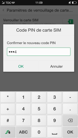 Veuillez confirmer votre nouveau code PIN de carte SIM et sélectionner OK