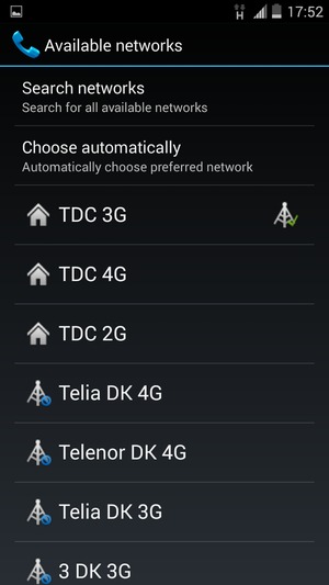 Select a network operator from the list