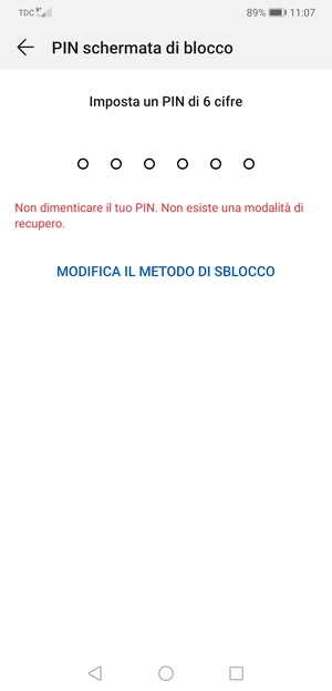 Seleziona MODIFICA IL METODO DI SBLOCCO