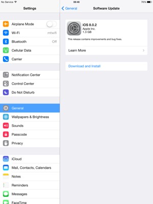 If your iPad is not up to date, select Download and Install