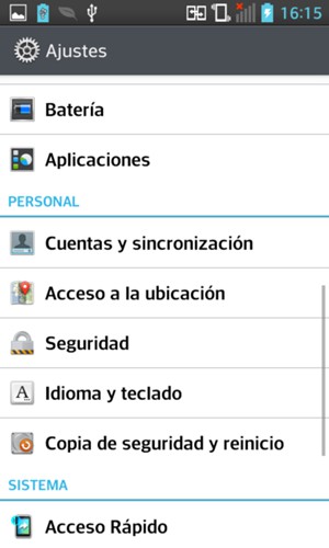Para cambiar el PIN de la tarjeta SIM, vuelva al menú Ajustes y seleccione Seguridad