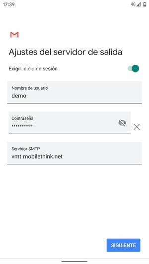 Introduzca la dirección de servidor saliente