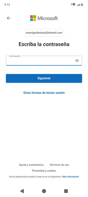 Introduzca su contraseña y seleccione Siguiente