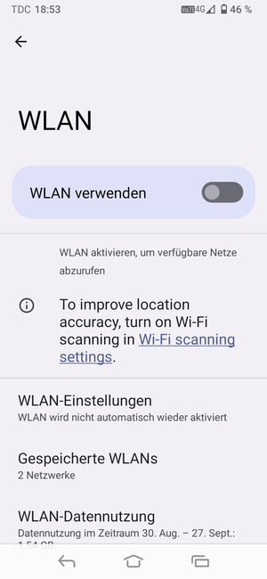 Schalten Sie WLAN verwenden ein