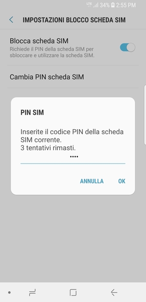 Inserisci il Codice PIN della scheda SIM corrente e seleziona OK