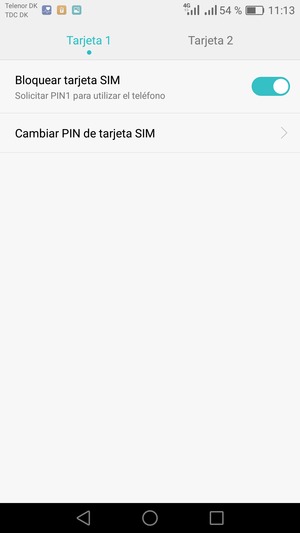 Seleccione Tarjeta 1 o Tarjeta 2 y seleccione Cambiar PIN de tarjeta SIM