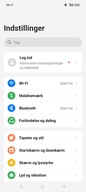 Vælg Forbindelse og deling