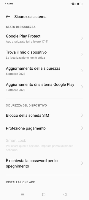 Seleziona  Blocco della scheda SIM