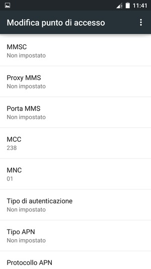 Scorri verso il basso e inserisci le informazioni di internet