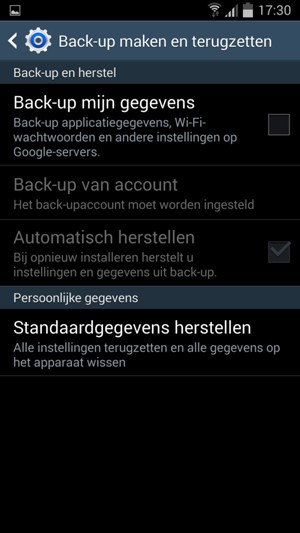Vink het selectievakje Back-up mijn gegevens aan
