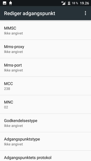 Scroll ned og indtast internet-oplysninger