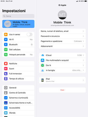 Seleziona ID Apple, iCloud, acquisti e altro e poi iCloud
