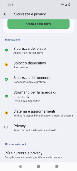Scorri e seleziona Piú sicurezza e privacy