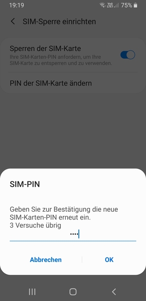 Bestätigen Sie Ihre neue PIN der SIM-Karte und wählen Sie OK