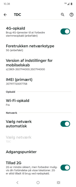 For at skifte netværk, hvis der opstår netværksproblemer, slå Vælg netværk automatisk fra