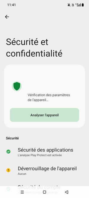 Pour activer votre écran de verrouillage, allez dans le menu Sécurité et confidentialité et sélectionnez Déverrouillage de l'appareil