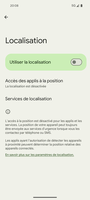 Désactiver le Utiliser la localisation