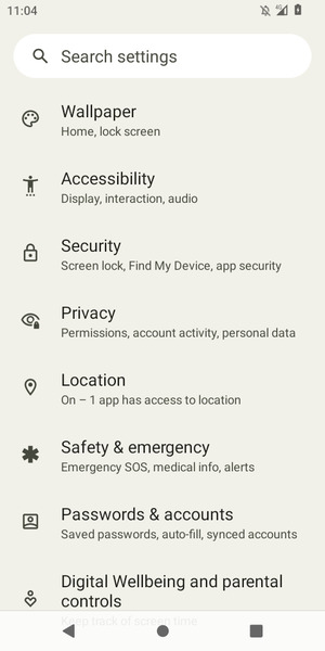Scroll to and select Security