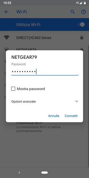 Inserisci la password del Wi-Fi e seleziona Connetti