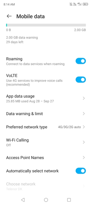 Turn Roaming on or off