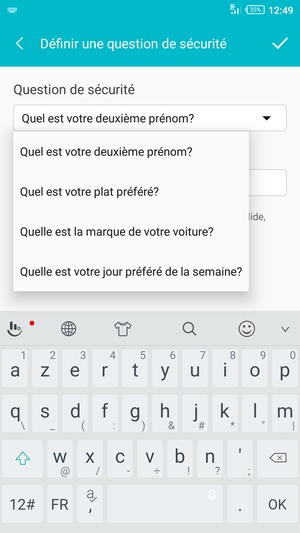 Sélectionnez une question de sécurité