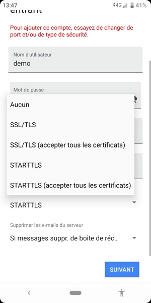 Sélectionnez Aucun puis SUIVANT