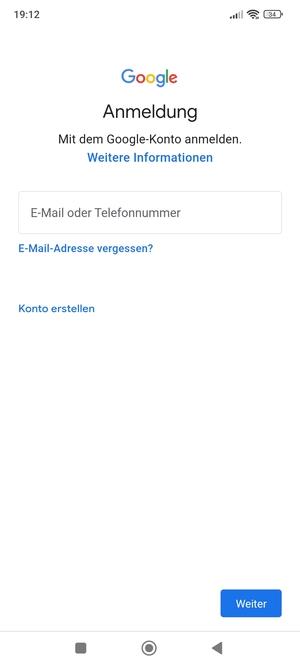 Geben Sie Ihre Gmail Adresse ein und wählen Sie Weiter