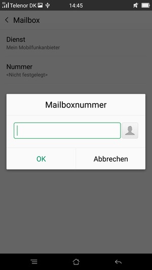 Geben Sie die Mailboxnummer ein und wählen Sie OK