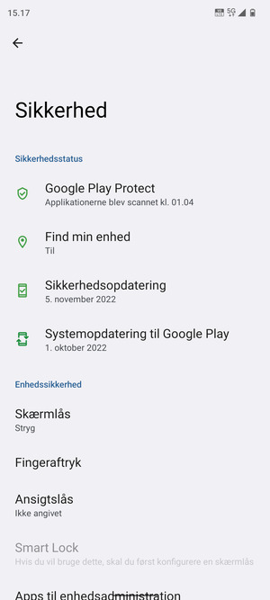 Vælg Skærmlås