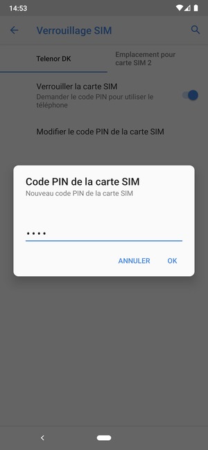 Saisissez votre Nouveau code PIN de la carte SIM et sélectionnez OK