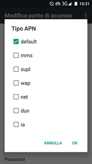 Seleziona default e OK
