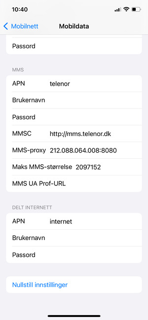 Bla til og velg Nullstill innstillinger