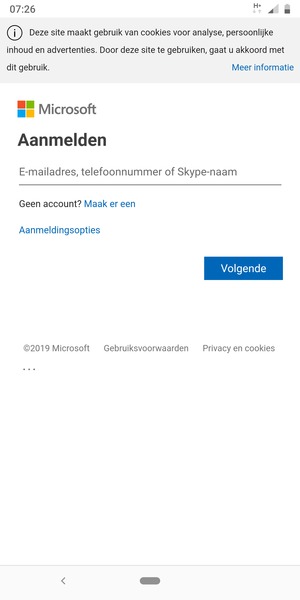 Voer uw e-mailadres in en selecteer Volgende