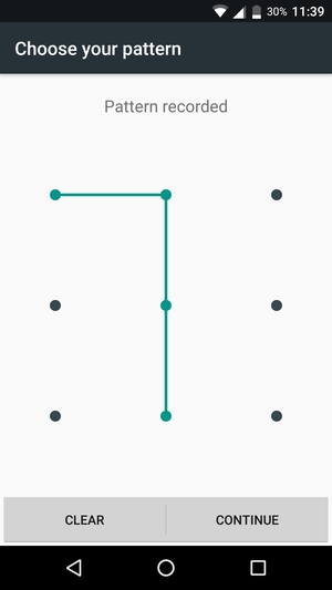 Draw an unlock pattern and select CONTINUE