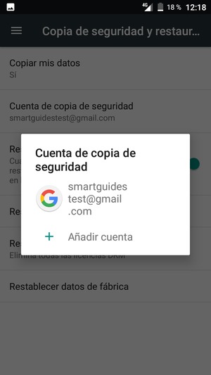 Seleccione su cuenta de copia de seguridad