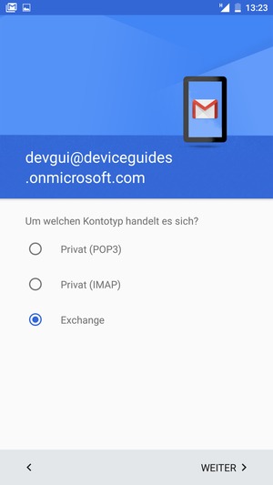 Wählen Sie Exchange und WEITER