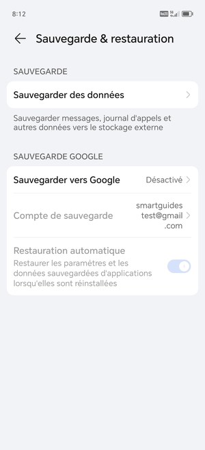Sélectionnez Sauvegarder vers Google