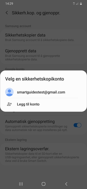 Velg sikkerhetskopi-kontoen din