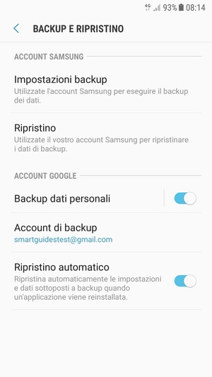 Seleziona Account di backup