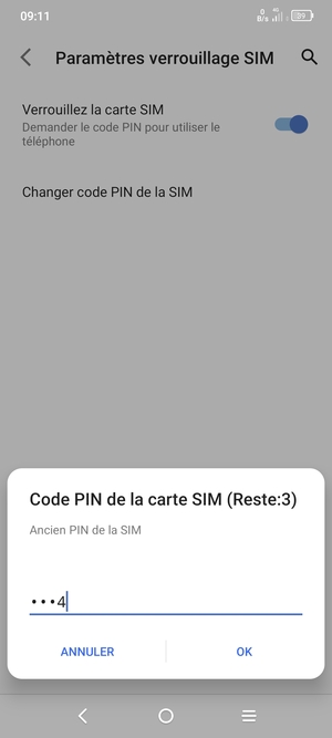 Saisissez votre Ancien code PIN de la carte SIM et sélectionnez OK