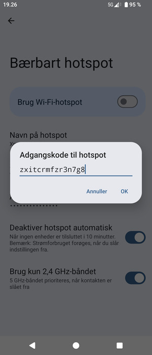 Indtast en Wi-Fi-hotspot adgangskode på minimum 8 tegn og vælg OK