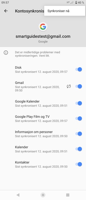 Velg Synkroniser nå