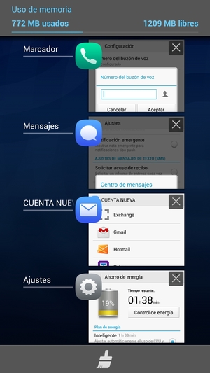 Seleccione el icono Eliminar para cerrar todas las aplicaciones en ejecución
