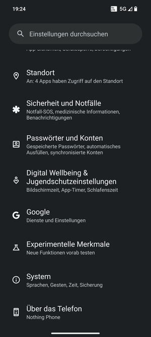 Scrollen Sie und wählen Sie System