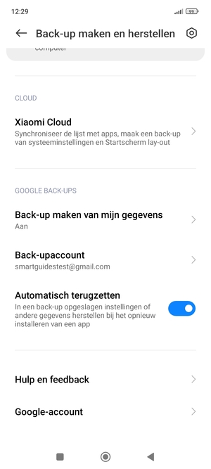 Selecteer Back-upaccount