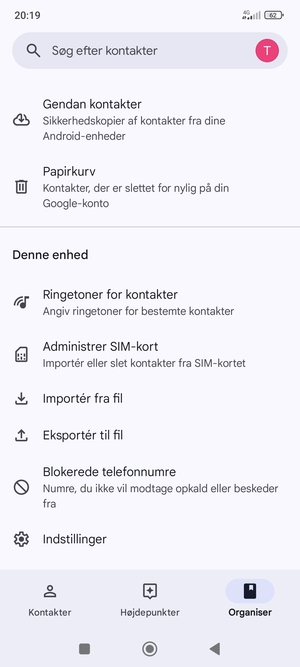 Scroll til og vælg Administrer SIM-kort