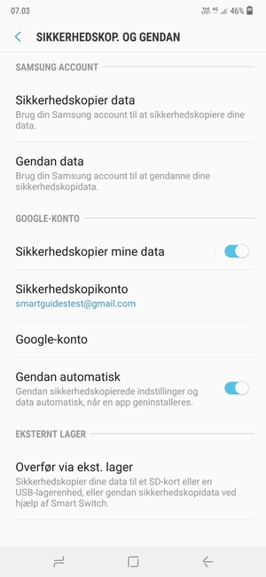Vælg Sikkerhedskopikonto