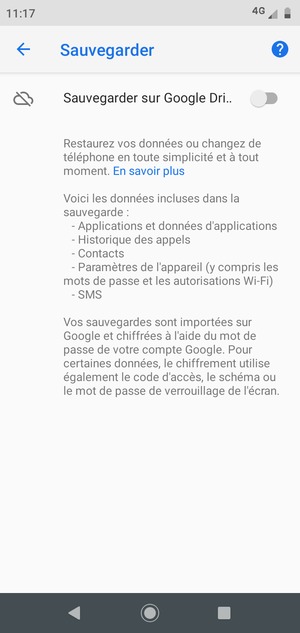 Activer le Sauvegarder sur Google Dri..