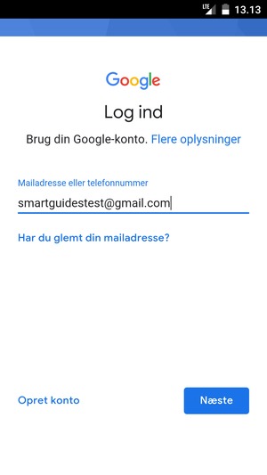 Indtast din Gmail adresse og vælg Næste